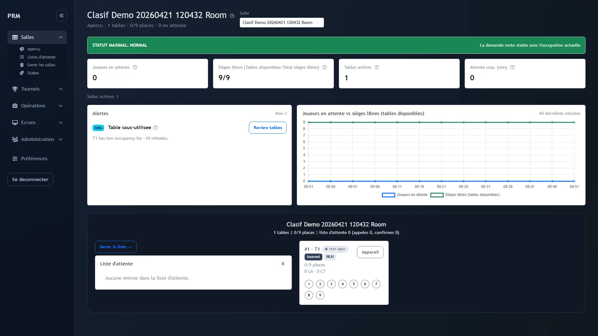 Vue floor et tables dans Poker Room Manager